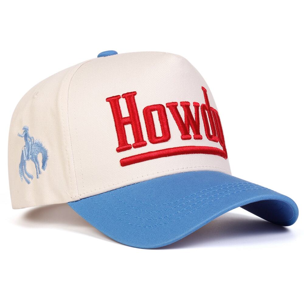 Howdy Cream Blue Embroidered Western Two-Tone Adjustable Baseball Cap